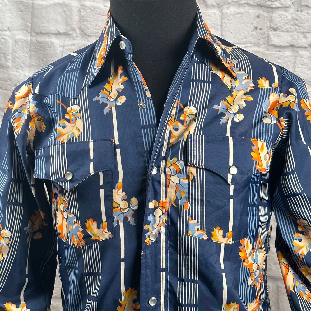 Lee Western Acorn Autumn Men's Small Long Sleeve Cowboy Shirt Extra Long Tails